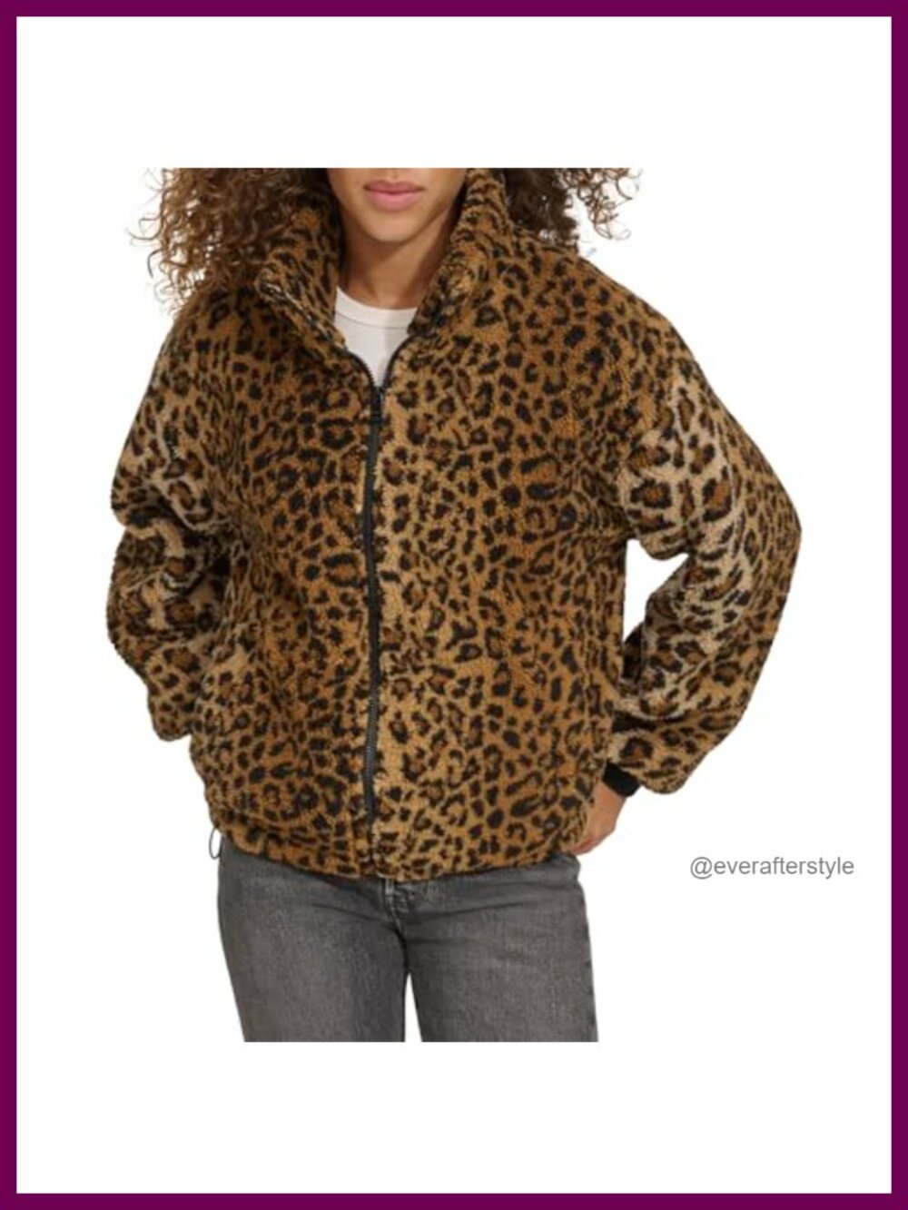Sherpa Zip Up Teddy Jacket Animal Print Long Sleeve